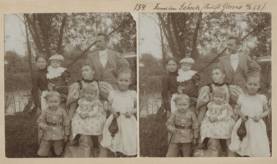 Familie Schiek. Ausflug nach Glowno 16.06.1895. Rodzina Schiek na wycieczce na Głównej pod Poznaniem. Kolekcja fotografii stereoskopowych Kurta Emmericha (fot. nr 154). Ze zbiorów Biblioteki Uniwersyteckiej w Poznaniu.