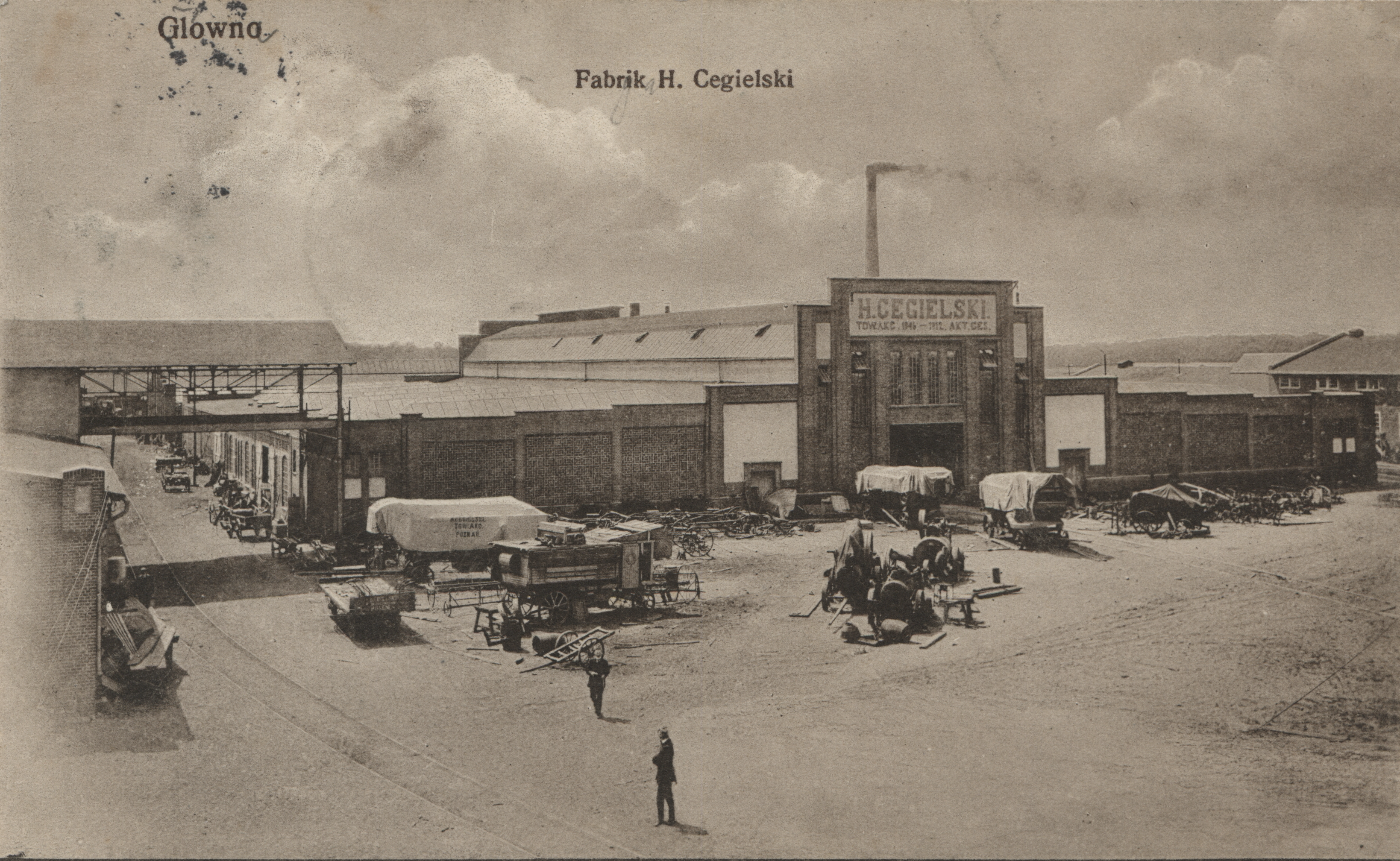 Glowno. Fabrik H. Cegielski. Jednoobrazkowa karta pocztowa z widokiem na fabrykę H. Cegielskiego (w międzywojniu tzw. Oddział I na Głównej) z ok. 1913-1916 roku. Ze zbiorów Biblioteki Uniwersyteckiej w Poznaniu