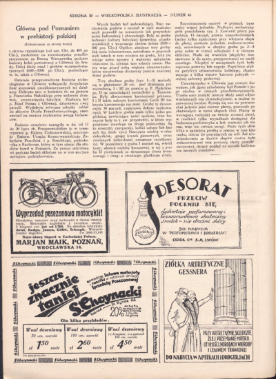 „Wielkopolska Iustracja”, 11.08.1929, nr 45. Artykuł dr A. Karpińskiej pt. „Główna pod Poznaniem w prehistorji polskiej” (część 2). Ze zbiorów Biblioteki Uniwersyteckiej w Poznaniu